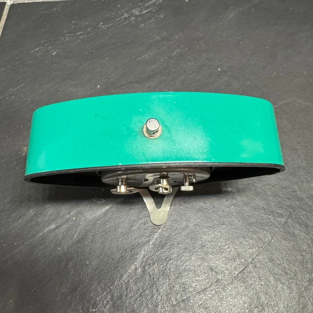 Vintage Pin Up Girl Bicycle Tennis Alarm Desk Clock Teal Triangular Wind Up‎